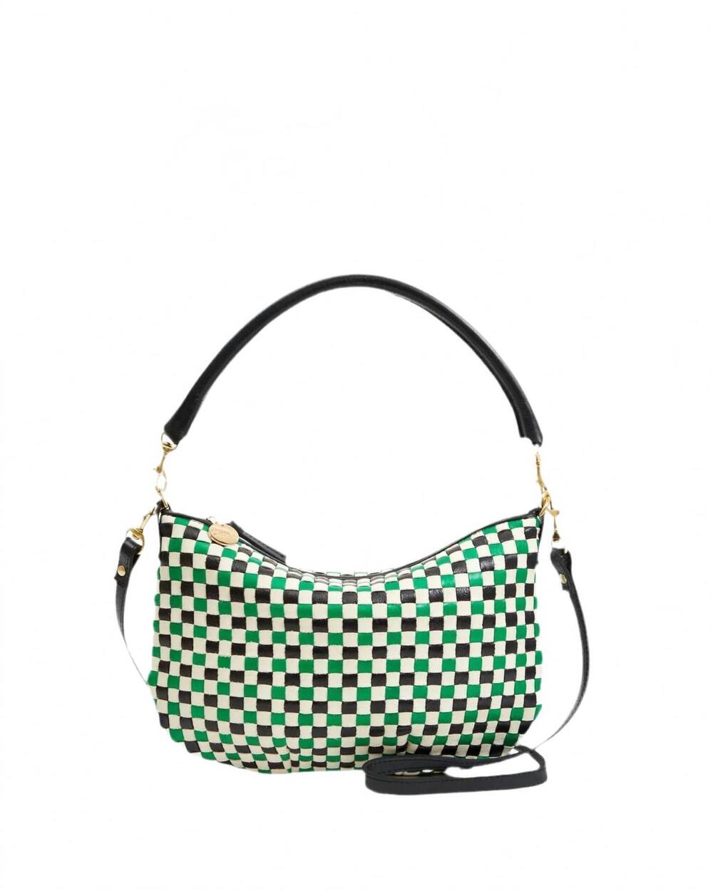 NEW CLARE V. women's petite moyen messenger bag in woven green checker